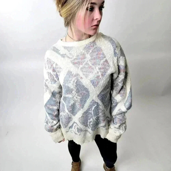 Vintage Sweaters - Vintage Mock Neck Chunky Knit Sweater - L